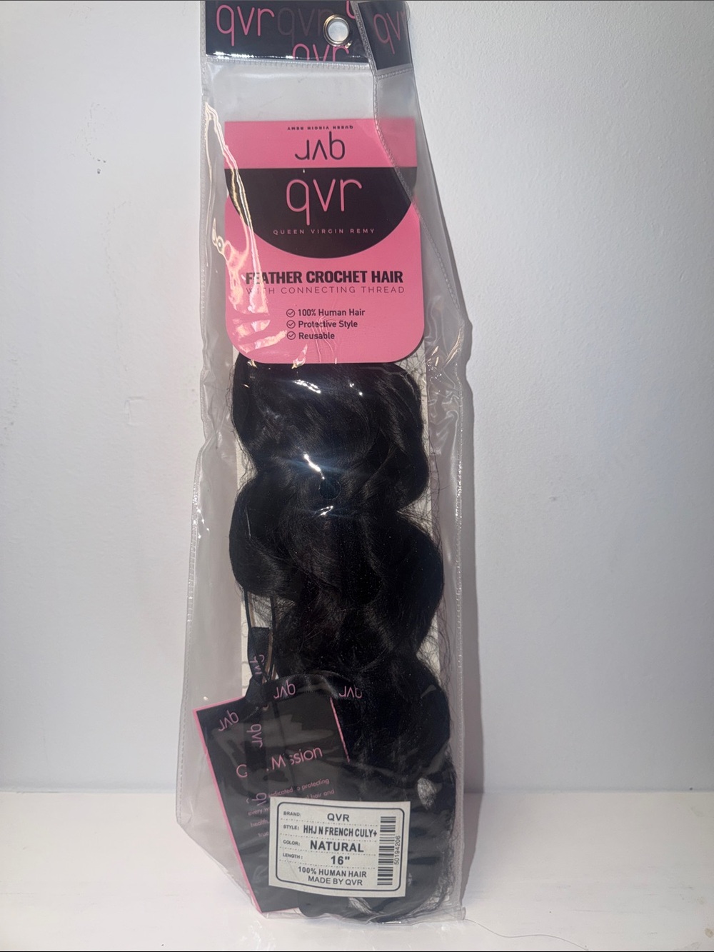 Feather Crochet Hair - Natural Black, 16"
